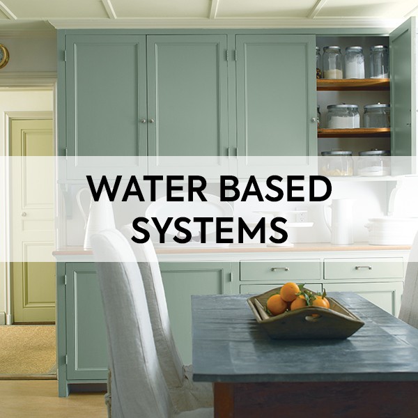 kitchen with light blue cabinets; water based systems thumbnail